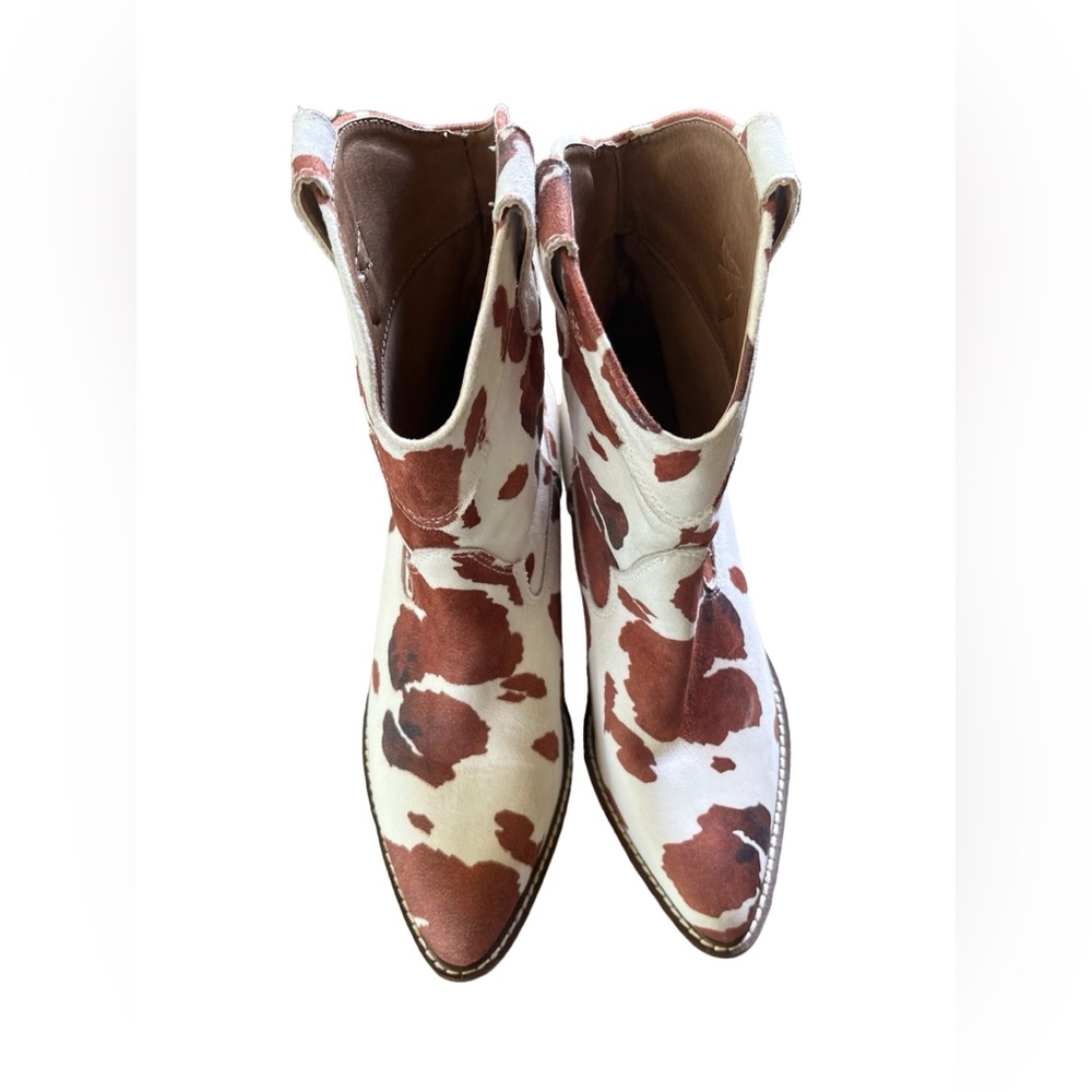 Revolve Brown and White Suede Cowgirl Boots Size 8 - Picture 5 of 14